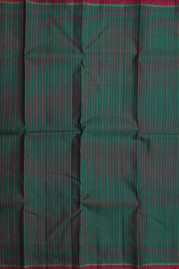 Kanchipuram Silk Saree In Forest Green With Checks Design