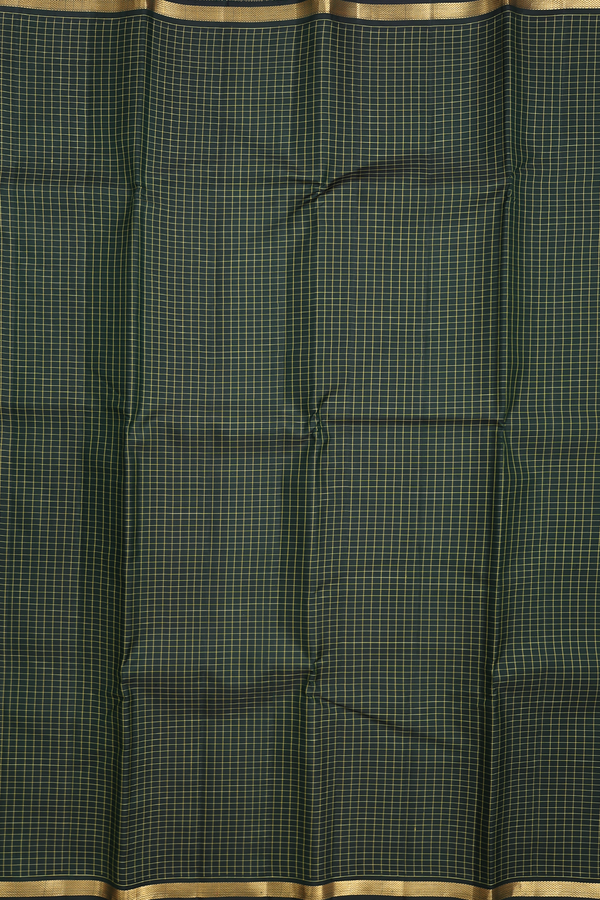 Kanchipuram Silk Saree In Forest Green With Checks Design