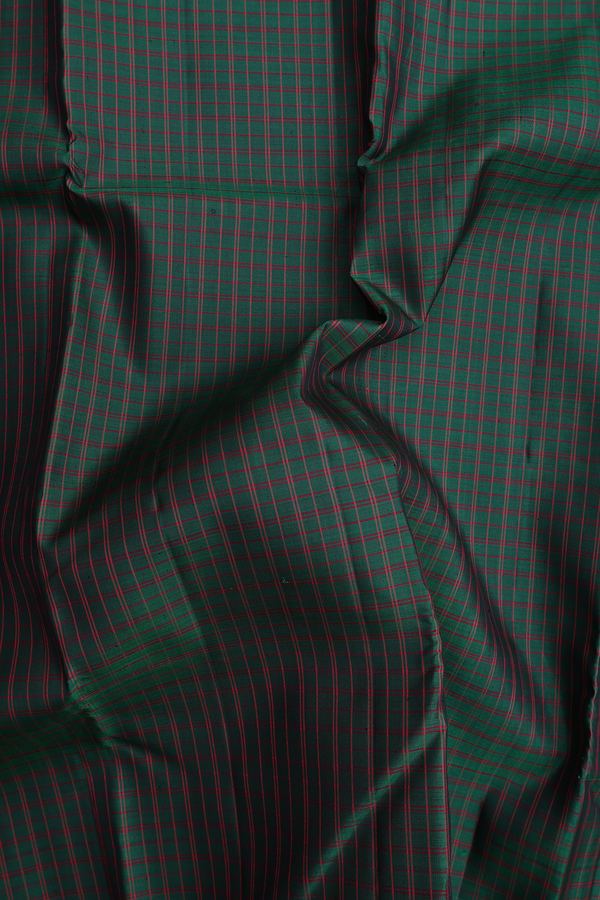 Kanchipuram Silk Saree In Forest Green With Checks Design