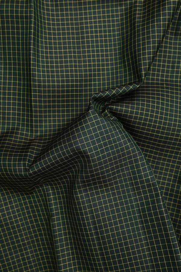 Kanchipuram Silk Saree In Forest Green With Checks Design