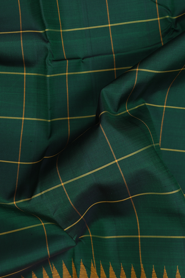 Kanchipuram Silk Saree In Forest Green With Checks Design