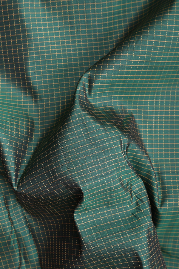 Kanchipuram Silk Saree In Forest Green With Checks Design