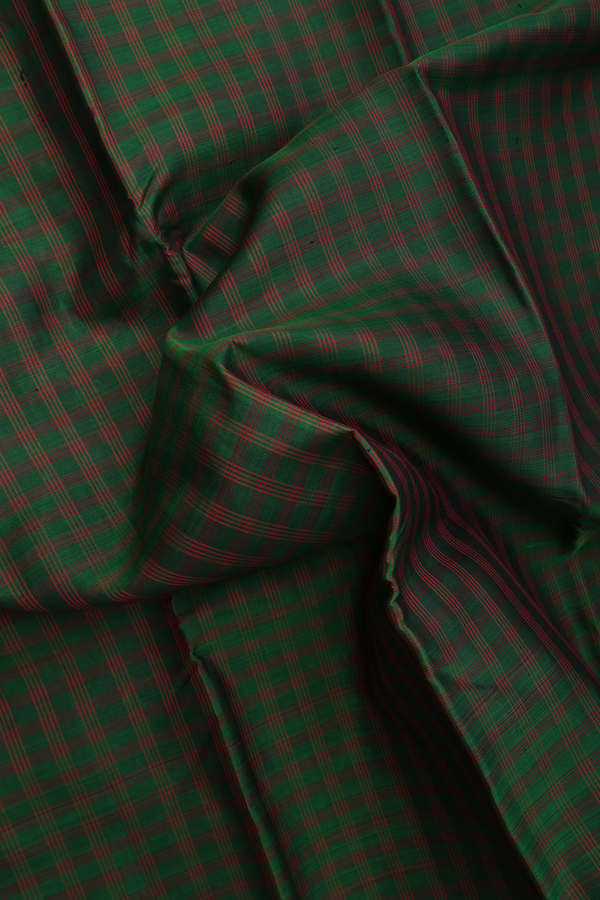 Kanchipuram Silk Saree In Forest Green With Checks Design