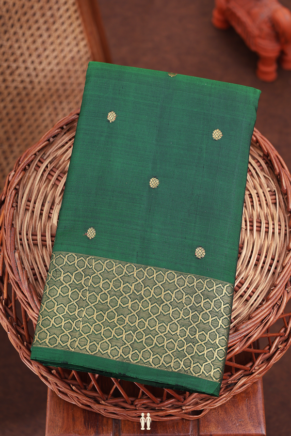 Kanchipuram Silk Saree In Forest Green With Floral Buttas