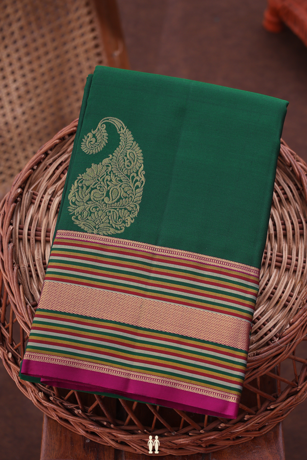 Kanchipuram Silk Saree In Forest Green With Floral Buttas