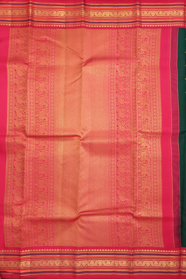 Kanchipuram Silk Saree In Forest Green With Floral Buttas