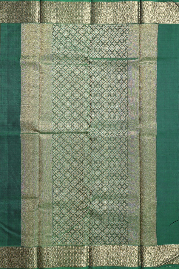 Kanchipuram Silk Saree In Forest Green With Floral Buttas