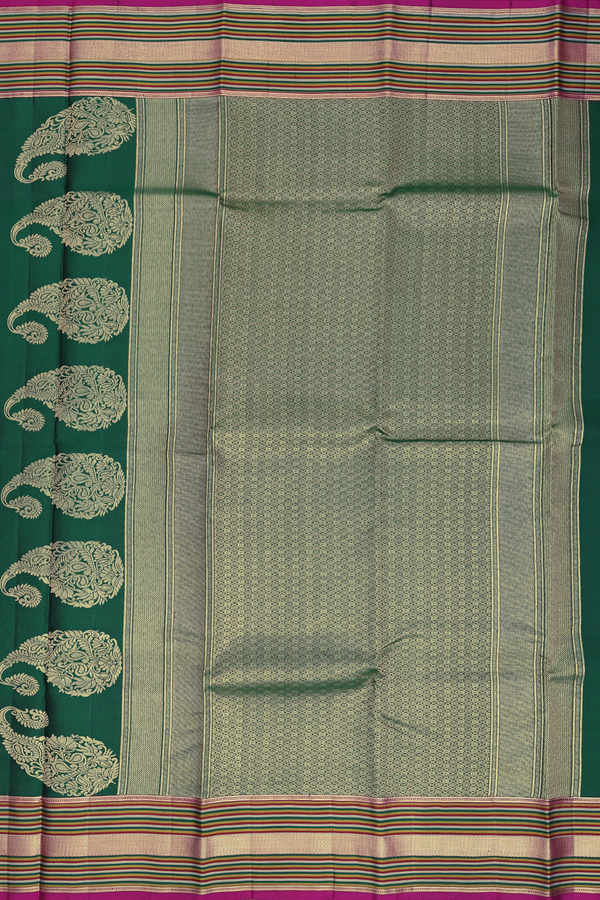 Kanchipuram Silk Saree In Forest Green With Floral Buttas