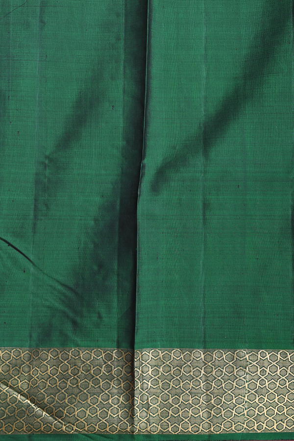 Kanchipuram Silk Saree In Forest Green With Floral Buttas