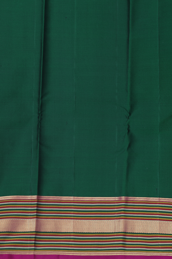 Kanchipuram Silk Saree In Forest Green With Floral Buttas
