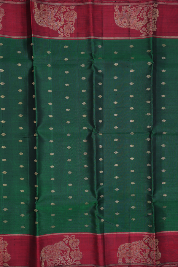 Kanchipuram Silk Saree In Forest Green With Floral Buttas