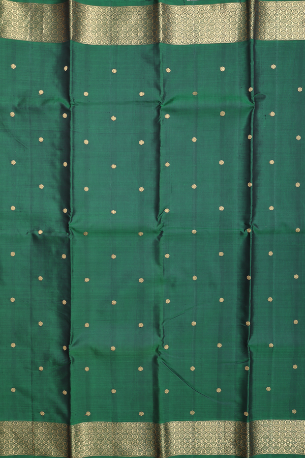 Kanchipuram Silk Saree In Forest Green With Floral Buttas