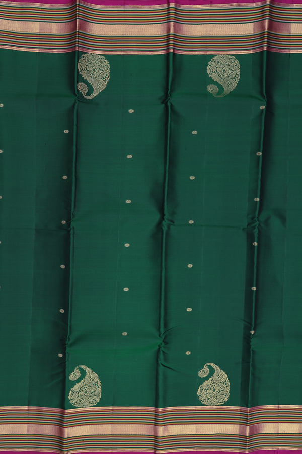 Kanchipuram Silk Saree In Forest Green With Floral Buttas
