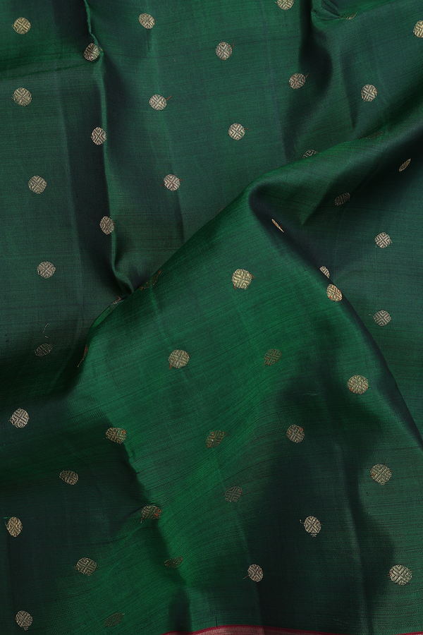 Kanchipuram Silk Saree In Forest Green With Floral Buttas