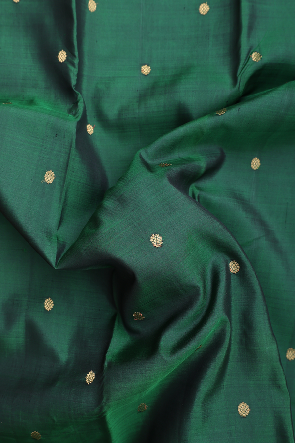 Kanchipuram Silk Saree In Forest Green With Floral Buttas
