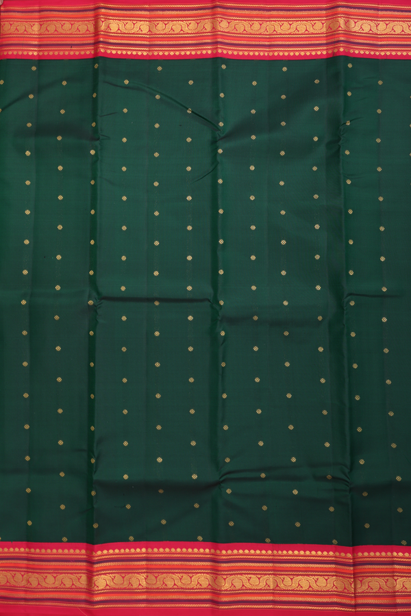 Kanchipuram Silk Saree In Forest Green With Floral Buttas