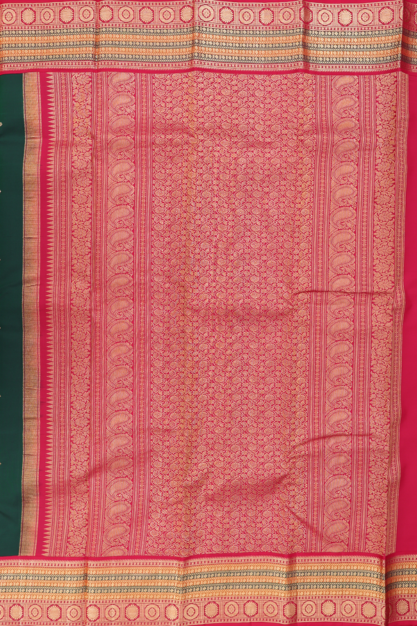 Kanchipuram Silk Saree In Forest Green With Floral Buttis