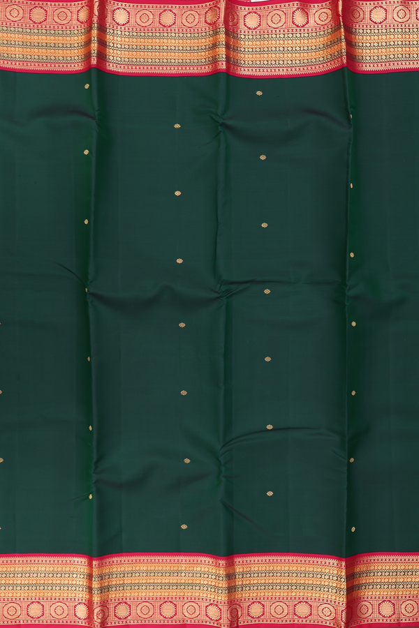 Kanchipuram Silk Saree In Forest Green With Floral Buttis