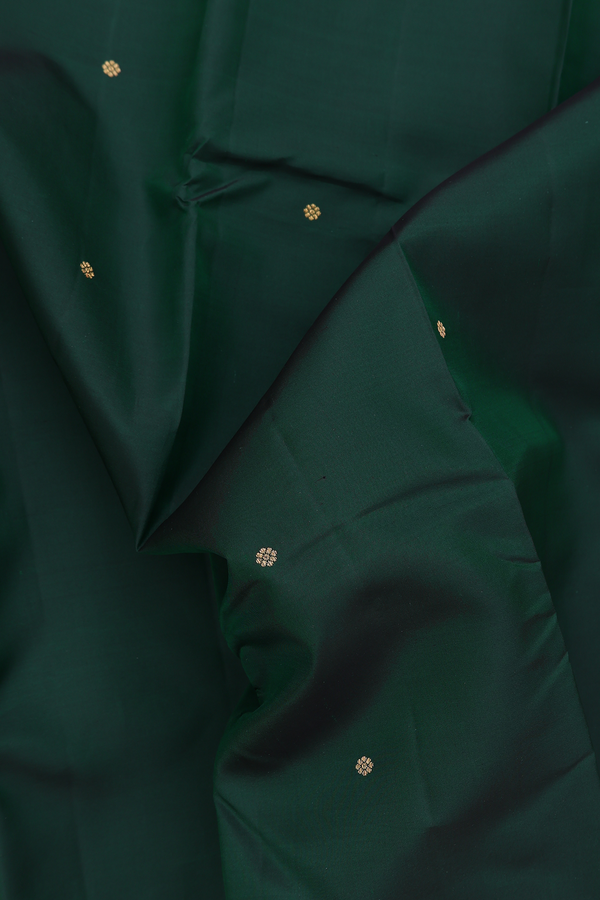 Kanchipuram Silk Saree In Forest Green With Floral Buttis