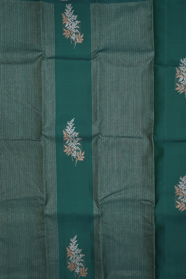 Kanchipuram Silk Saree In Forest Green With Floral Design
