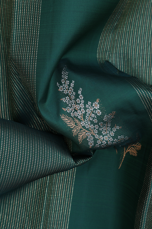 Kanchipuram Silk Saree In Forest Green With Floral Design