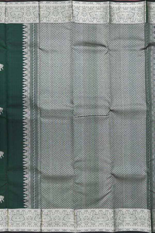 Kanchipuram Silk Saree In Forest Green With Horse Motifs