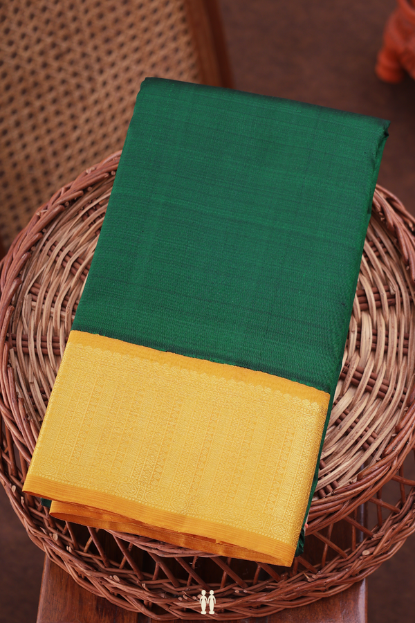Kanchipuram Silk Saree In Forest Green With Korvai Border