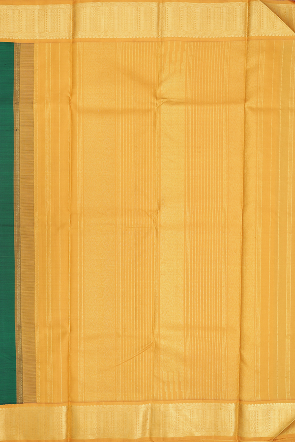 Kanchipuram Silk Saree In Forest Green With Korvai Border
