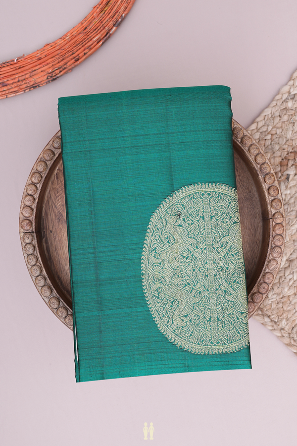 Kanchipuram Silk Saree In Forest Green With Mandala Design