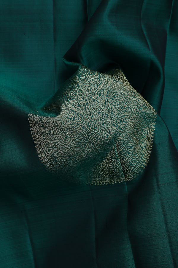 Kanchipuram Silk Saree In Forest Green With Mandala Design