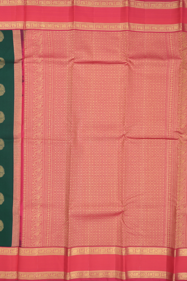Kanchipuram Silk Saree In Forest Green With Paisley Buttas