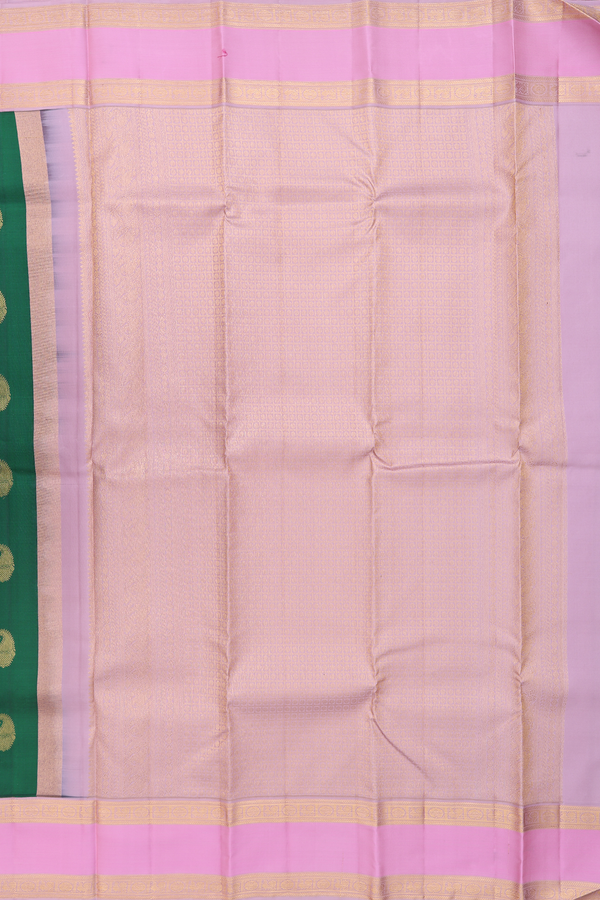 Kanchipuram Silk Saree In Forest Green With Paisley Buttas