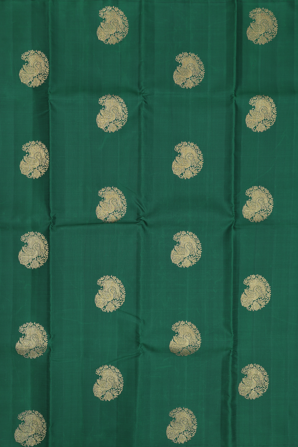 Kanchipuram Silk Saree In Forest Green With Paisley Design