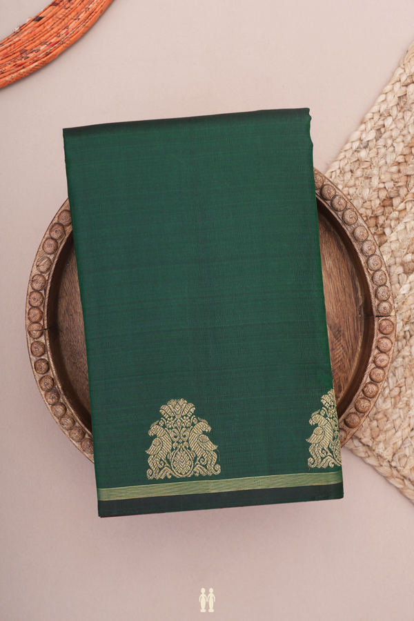 Kanchipuram Silk Saree In Forest Green With Peacock Border