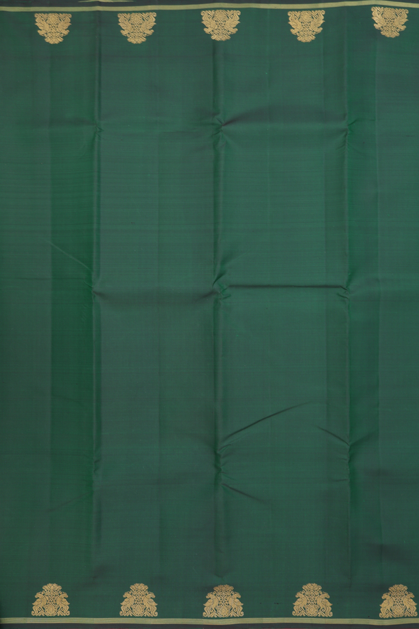 Kanchipuram Silk Saree In Forest Green With Peacock Border