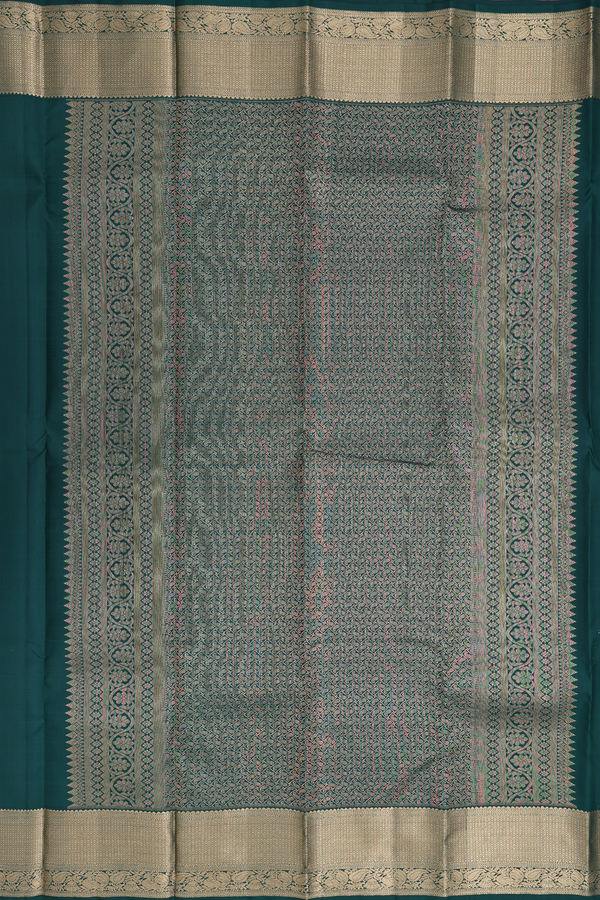 Kanchipuram Silk Saree In Forest Green With Peacock Buttas