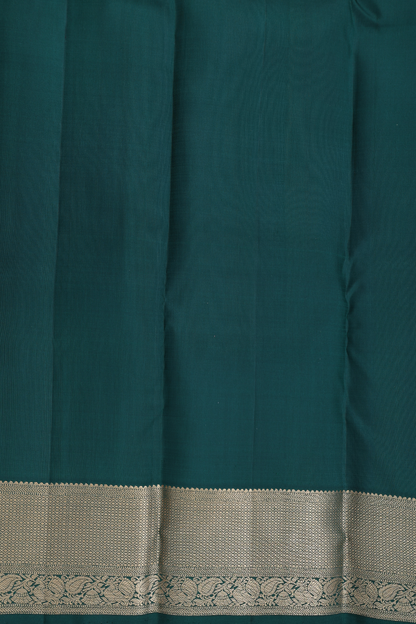 Kanchipuram Silk Saree In Forest Green With Peacock Buttas