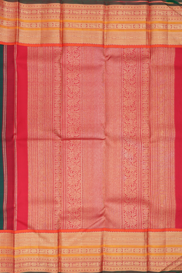 Kanchipuram Silk Saree In Forest Green With Rudraksh Buttis