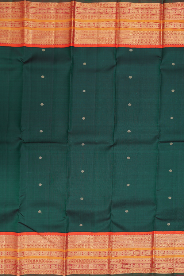 Kanchipuram Silk Saree In Forest Green With Rudraksh Buttis