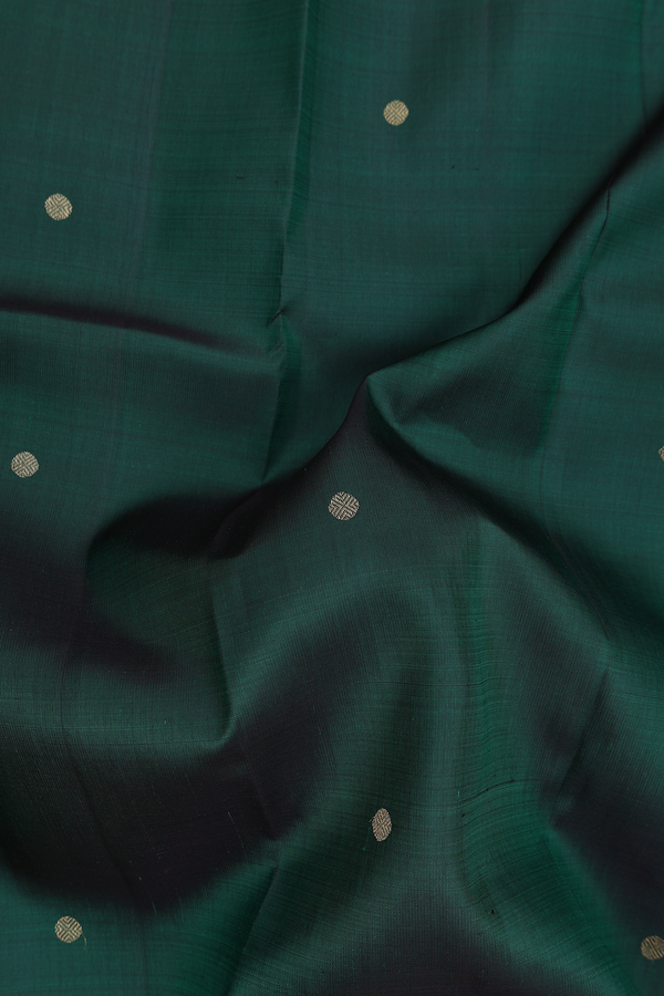 Kanchipuram Silk Saree In Forest Green With Rudraksh Buttis