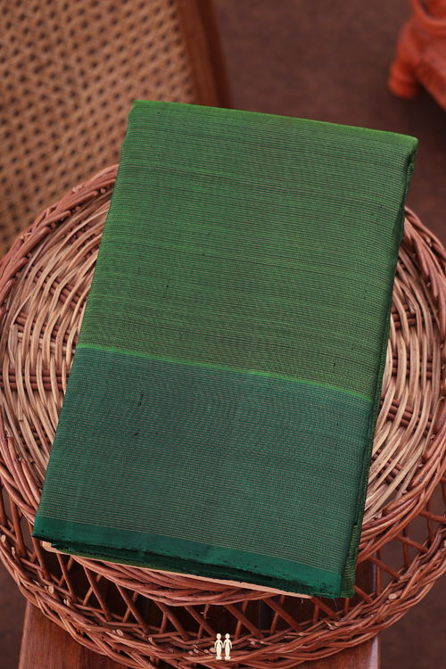 Kanchipuram Silk Saree In Forest Green With Stripes Design