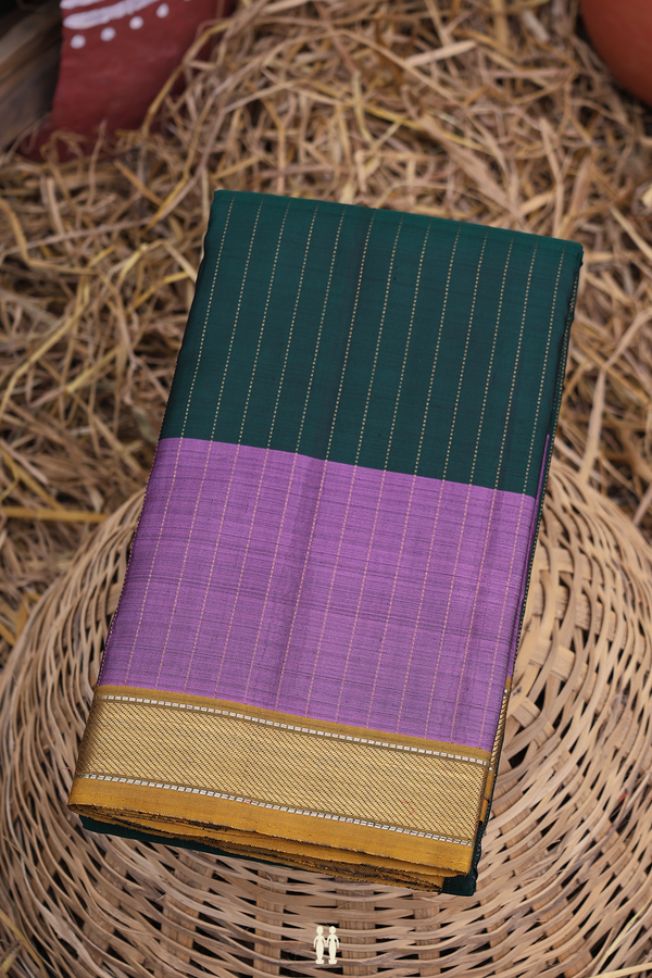 Kanchipuram Silk Saree In Forest Green With Stripes Design