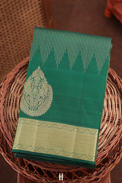 Kanchipuram Silk Saree In Forest Green With Stripes Design