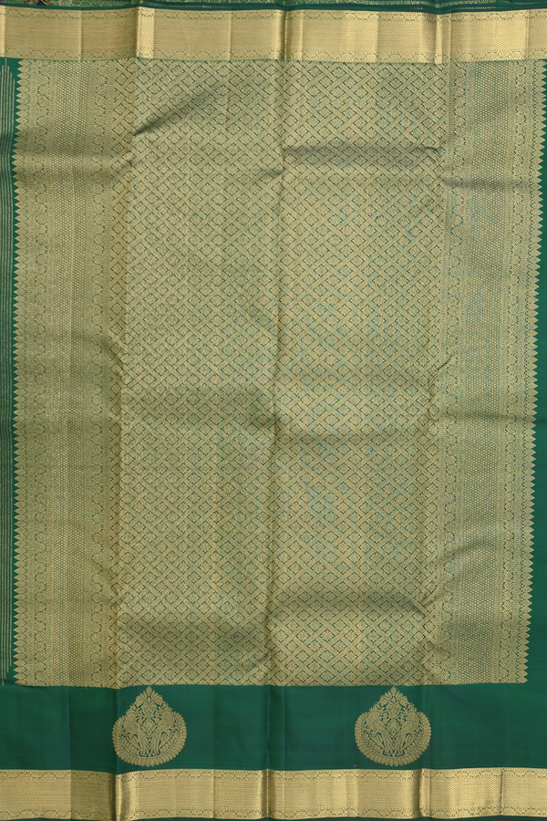 Kanchipuram Silk Saree In Forest Green With Stripes Design