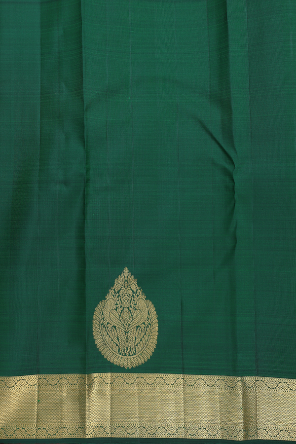 Kanchipuram Silk Saree In Forest Green With Stripes Design