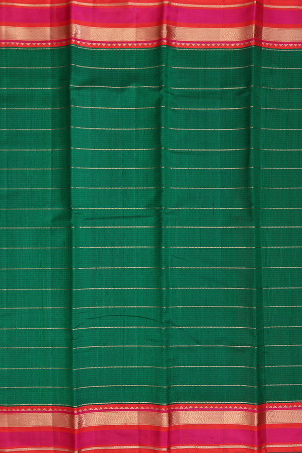 Kanchipuram Silk Saree In Forest Green With Stripes Design
