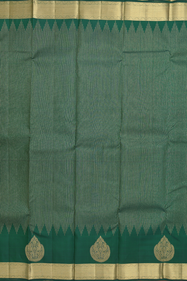Kanchipuram Silk Saree In Forest Green With Stripes Design