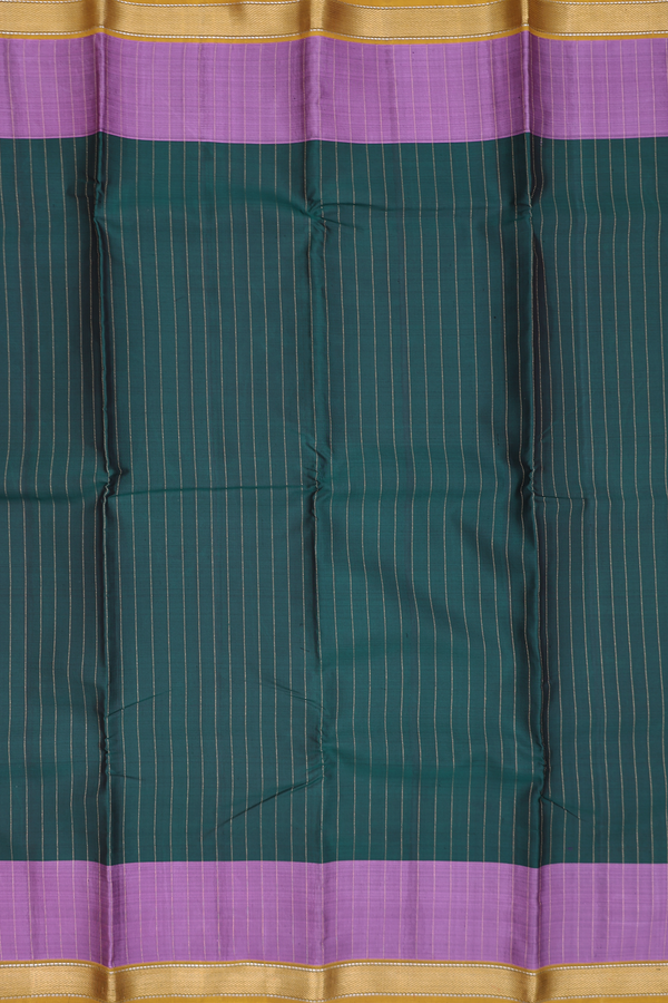 Kanchipuram Silk Saree In Forest Green With Stripes Design