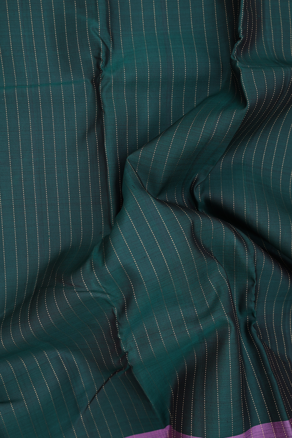 Kanchipuram Silk Saree In Forest Green With Stripes Design