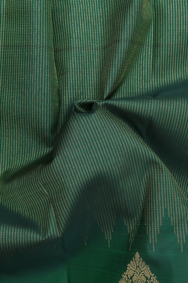 Kanchipuram Silk Saree In Forest Green With Stripes Design